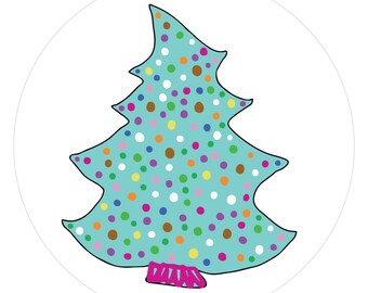 Aqua Christmas Tree Envelope Seals, 1.5 Inch Matte Stickers, 12 Pack