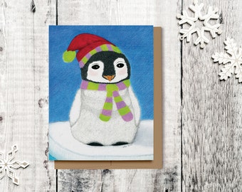 Holiday Cards, Hand Drawn Penguin Cards, Xmas Cards, Festive Cards, Ecofriendly Cards, Recycled Cards