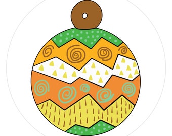 Orange & Green Round Ornament Envelope Seals, 1.5 Inch Matte Stickers, 12 Pack