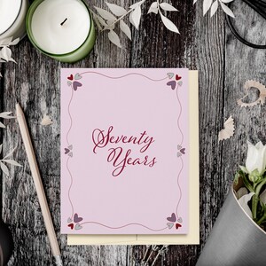 70th Birthday Card, 70 Years Card, Milestone Birthday Card, Pink, Ecofriendly Greeting Card, Recycled Card and Envelope
