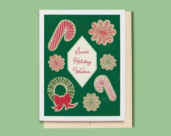 Holiday Card, Christmas Cookies, Green and Red