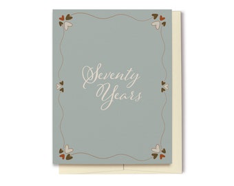 70th Birthday Card, 70 Years Card, Milestone Birthday Card, Dusty Teal Blue, Ecofriendly Greeting Card, Recycled Card and Envelope