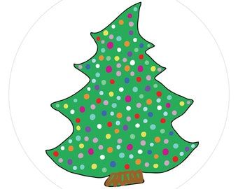 Green Christmas Tree Envelope Seals, 1.5 Inch Matte Stickers, 12 Pack