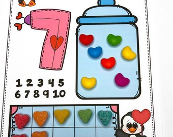 Valentine Preschool Counting Activity, Preschool Printables, Learning Numbers, Preschool Activities, Numbers 1 - 10, Math