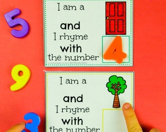 Preschool Rhyming Number Activity: Printable Cards (Digital Download)