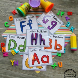 Actividades del alfabeto para preescolar, imprimibles del alfabeto, imprimibles para preescolar, tarjetas con plastilina