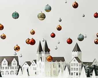 Weihnachtsdorf aus Papier, Moderne Weihnachtsdekoration, Weihnachtsbaumschmuck, (SET01 + SET02 + Die Kathedrale)