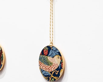Cuadro decorativo de pared "Strawberry Thief" de William Morris, con detalles dorados, 12 cm de diámetro.