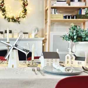 Modern Holiday Decor, Dutch Decoration, Paper Christmas Village Decoration, SET 03 image 1