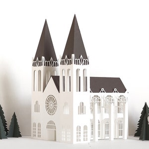 Kirche aus Papier, Weihnachtsdorf Set, Kirche aus Papier, Dekorationen aus Papier, Geschenk für Architekten Bild 4