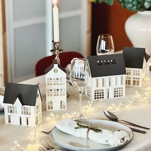 Christmas Village Decoration: Modern White Paper House Set with Grey Roofs