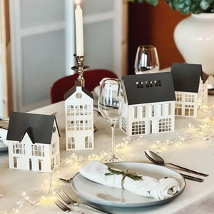 Décoration de village de Noël, Maison en papier, Décoration de Noël moderne, Décoration de Noël pour cheminée