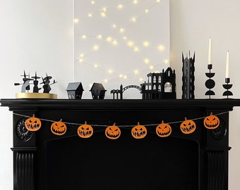 Pumpkin Garland, DIY Scary Pumpkins, Halloween Garland Decor, 51 Inches, 130 cm Garland, 230 cm, Orange Garland