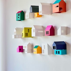 Decorazione murale moderna, arredamento scandinavo, decorazione nordica, villaggio di carta