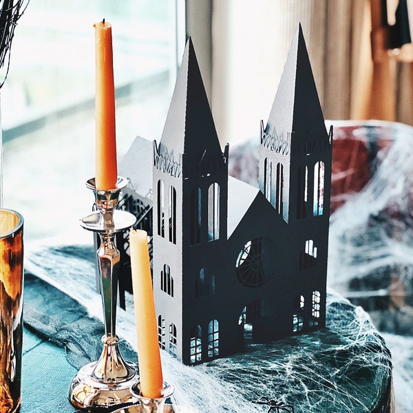 Gothic Halloween Cathedral Decoration: Dark & Spooky Paper House