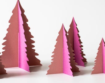 Pink Christmas Tree Decor, Tabletop Holiday Decoration, Set of Eight