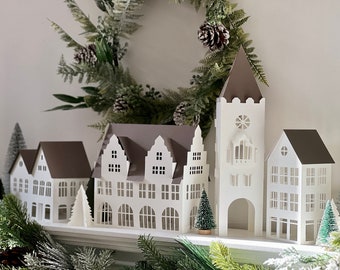 Christmas Village Houses, Paper House Decoration, Architecture Gift, Paper Decorative, SET 02