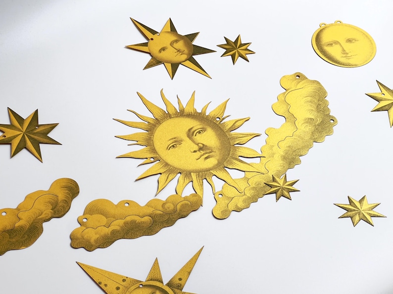 Celestial Garland Decor, Whimsigoth Decor, Vintage Moon and Sun Ornament