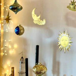 Celestial Garland Decor, Whimsigoth Decor, Vintage Moon and Sun Ornament
