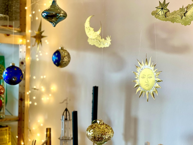 Celestial Garland Decor, Whimsigoth Decor, Vintage Moon and Sun Ornament