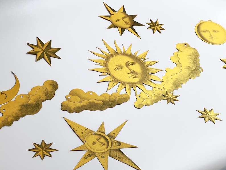 Celestial Garland Decor, Whimsigoth Decor, Vintage Moon and Sun Ornament