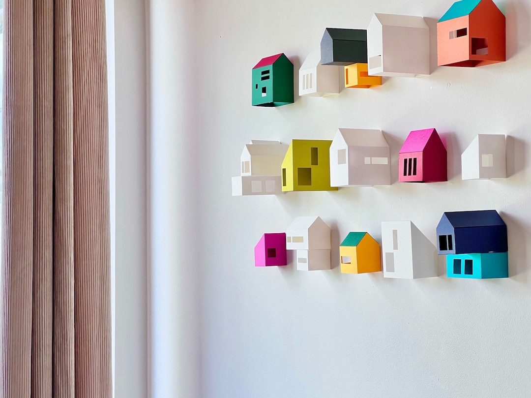 Décoration murale moderne, Décoration d'intérieur scandinave, Décoration nordique, Village de papier