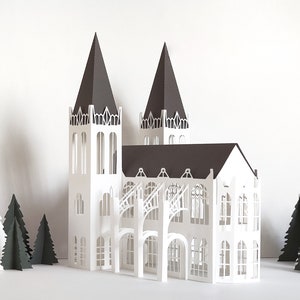 Kirche aus Papier, Weihnachtsdorf Set, Kirche aus Papier, Dekorationen aus Papier, Geschenk für Architekten Bild 5