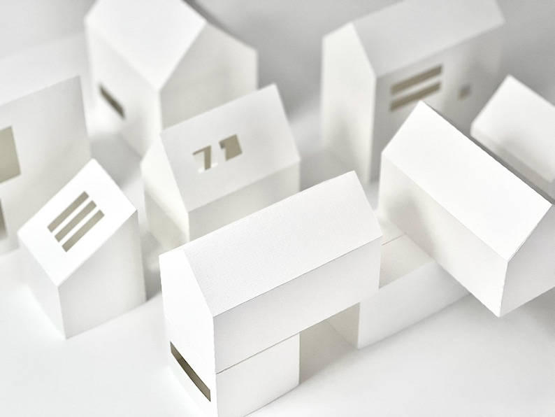 Modern Wall Decoration, Scandi Home Decor, Nordic Decoration, Paper Village