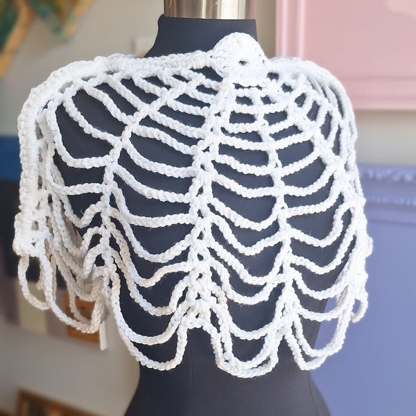 White Cobweb Bolero, Beach Cover up, Top, Layering Piece