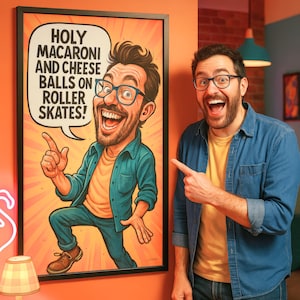 Divertida caricatura personalizada con frase graciosa: convierte tu foto en arte de dibujos animados, archivo digital - Amigos y familiares