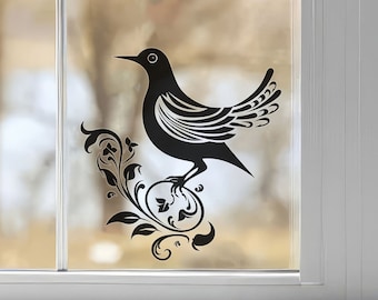 Elegant Filigree Bird Window Decal - Ornamental Black Design, Premium Vinyl, 2-6 Inches