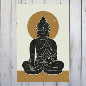 Meditativer Buddha Wand Kunst Poster, spiritueller ästhetischer vertikaler Druck, Zen-Harmonie, Fine Art Papier, 3 Größen - Serene Decor