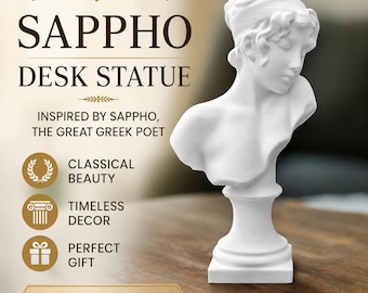 Sappho Desk Statue - Female Greek Poet Desk Bust - Elegant 3D Printed Bookshelf Replica Sculpture for Home and Office - Perfect Gift