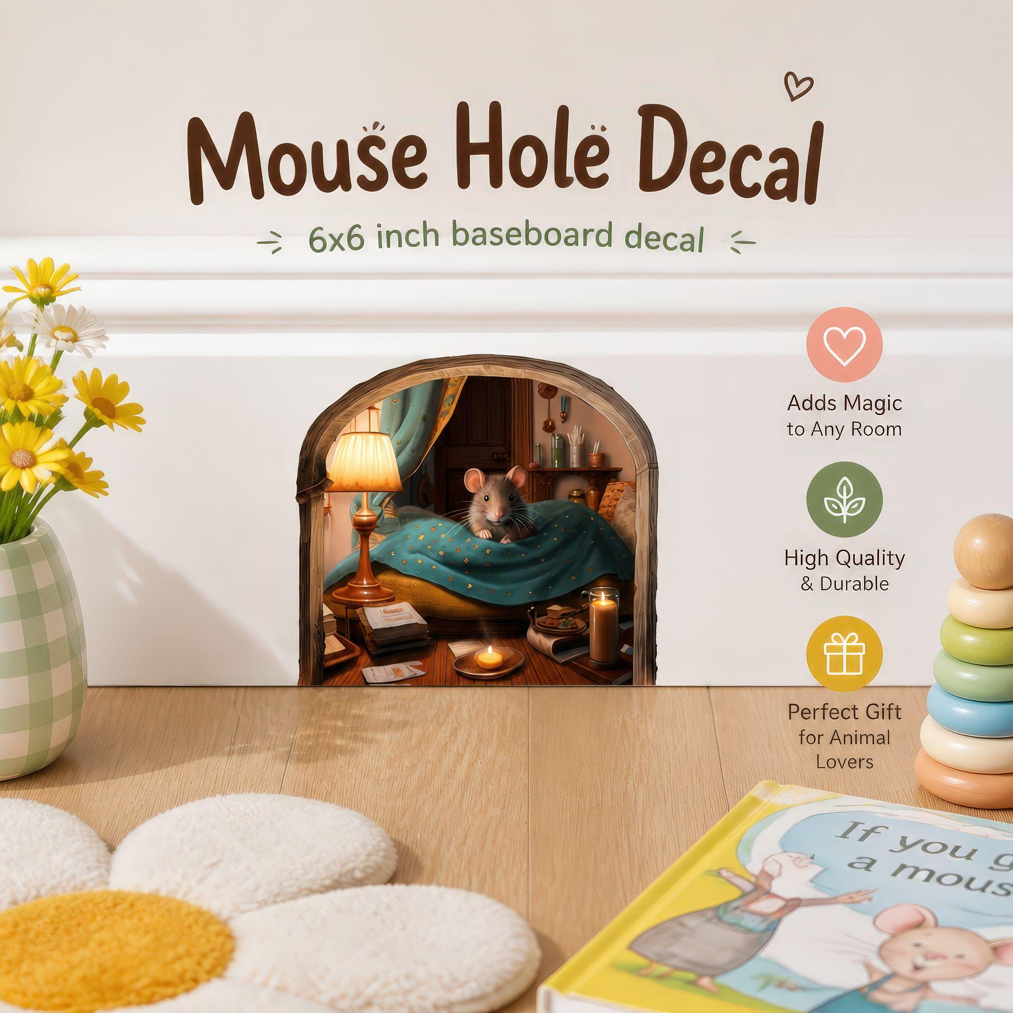 Mouse Hole Decal Sticker for Wall, Room Decor Sticker, Baseboard Mouse ...