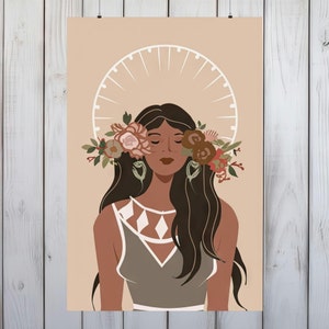 Póster de pared Serene Boho Lady: arte boho elegante. Impresión de archivo de alta calidad en papel premium, perfecto para decoración moderna, 3 tamaños