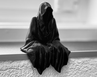 Sitting Grim Reaper Bookshelf Decor Figurine - 3D Printed Death Figure Gothic Gift