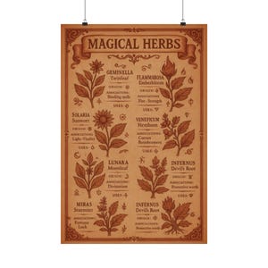Póster vertical de hierbas mágicas, arte botánico para pared, ideal para decoración de brujas, impresión de medicina herbal para amantes de la naturaleza, ideal para dormitorio o boticario.