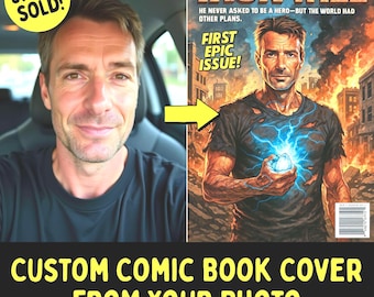 Aangepaste stripomslag portret van foto – retro vintage stijl digitale kunst cadeau voor koppels of vrienden – downloadbaar bestand