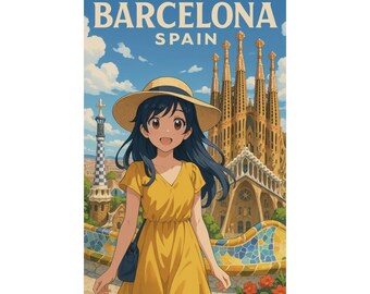 アニメバルセロナ旅行ポスター - マンガウォールアート旅行プリント