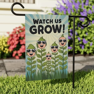 Happy Vegetables Outdoor Flag - Whimsical &quot;Watch Us Grow&quot; Garden Sign - Double Sided Print, Weather-Resistant Backyard Garden Art Decor