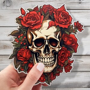 Skulls and Roses Sticker - A Dance of Life and Death Gothic Vinyl Sticker Decal