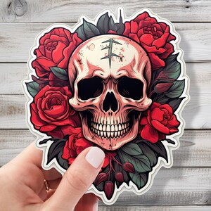 Skulls and Roses Sticker - A Dance of Life and Death Gothic Vinyl Sticker Decal