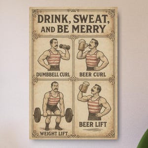 Retro Beer Workout Metal Art Sign for Mancave, Vintage Bar Wall Decor, Rustic Tavern Plaque, Brewery Artwork, Pub Hanging Sign