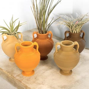 Amforavas för luftväxter - Hållbart 3D-tryckt trä-PLA-luftväxtställ - Miljövänliga grekiskt inspirerade torkade blommor heminredningsgåva