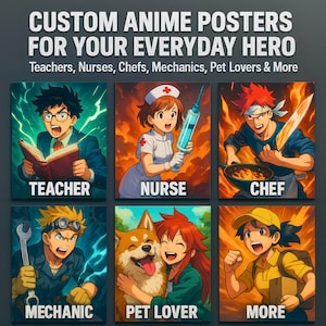 Capa de revista em quadrinhos personalizada com foto sobre profissão - Ilustração personalizada em estilo anime - Presente para amigos e familiares - Download de arquivo digital