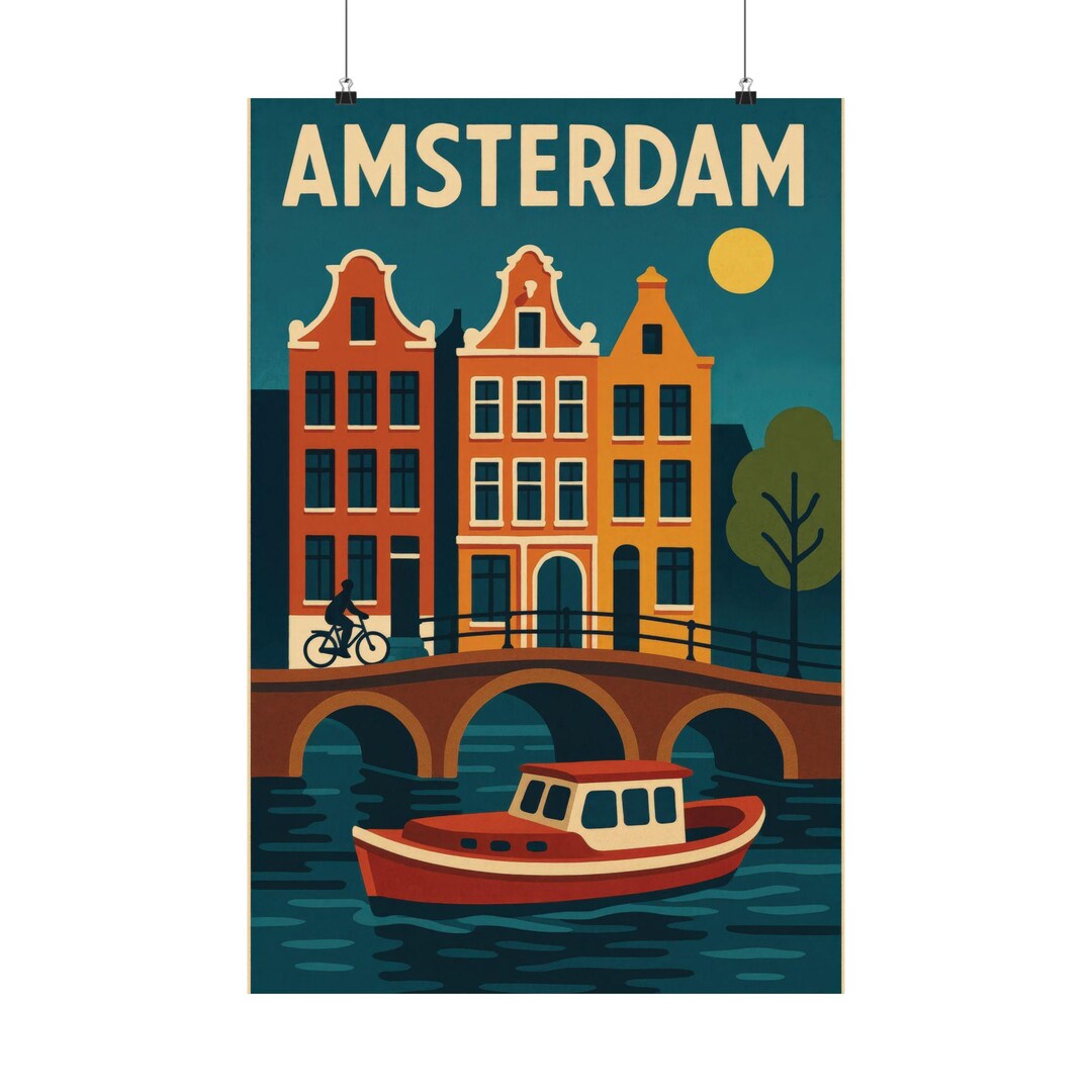 Vintage AMSTERDAM Travel Poster Print - Matte Art Print for Home Decor ...
