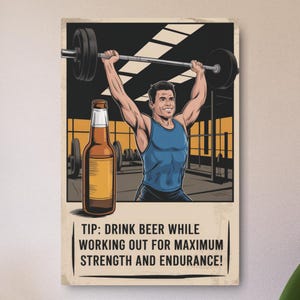 Retro Beer Exercise Metal Wall Art, Vintage Bar Decor, Rustic Brewery Plaque for Mancave, Pub Tavern Hanging Sign, Funny Gym Gift