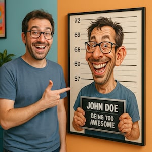 Custom Funny Mugshot Caricature Portraits – Turn Your Photo into a Hilarious Wanted Poster - Digital Download