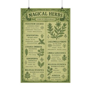 Poster di erbe magiche con arte botanica da parete, per decorazioni con piante, illustrazione di medicina erboristica per dormitori naturali o farmacie da cucina