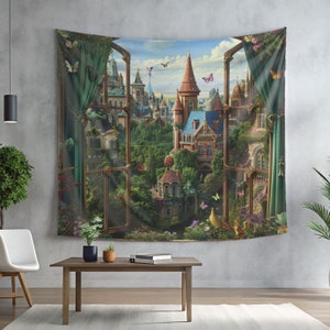 WonderScape ファンタジー ウォールアート タペストリー - 魅惑の妖精王国 壁掛け - 部屋のアート装飾 - 特大リビングルーム壁装飾